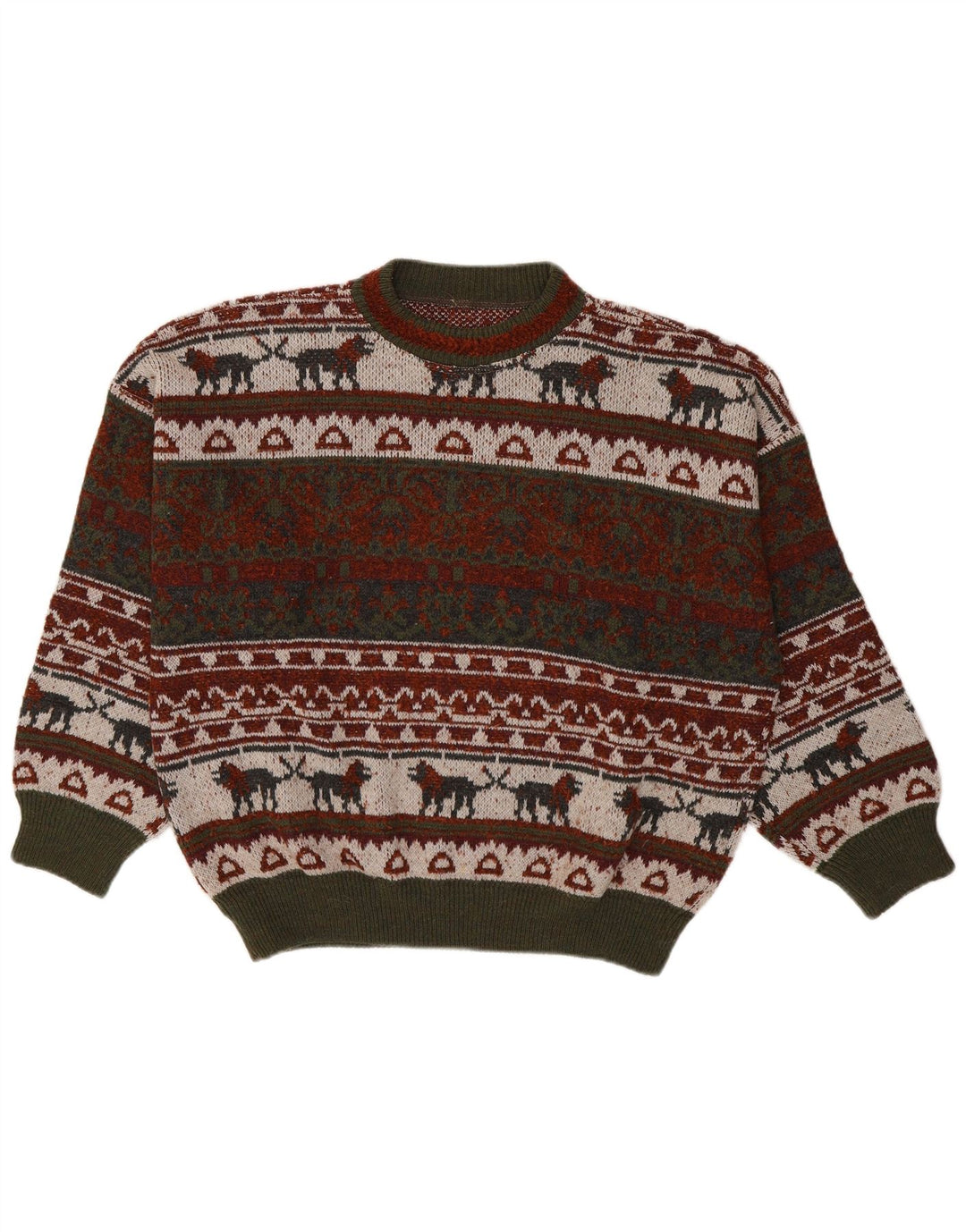 Suéter vintage masculino com gola redonda XL multicolorido Fair Isle
