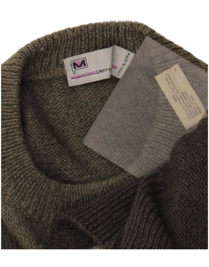 Suéter masculino Pierre Monet com gola redonda e lã virgem geométrica cinza XL