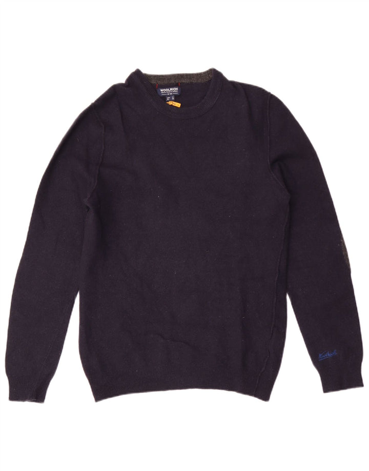 Suéter masculino Woolrich com gola redonda, pequeno de lã azul marinho
