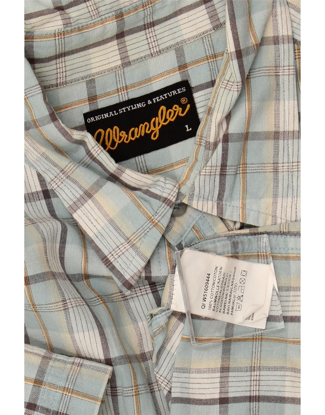 Camisa masculina de manga curta WRANGLER grande algodão xadrez azul