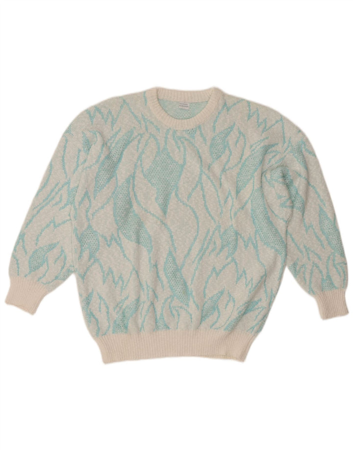 Suéter feminino VINTAGE com gola redonda IT 50 XL turquesa colorblock