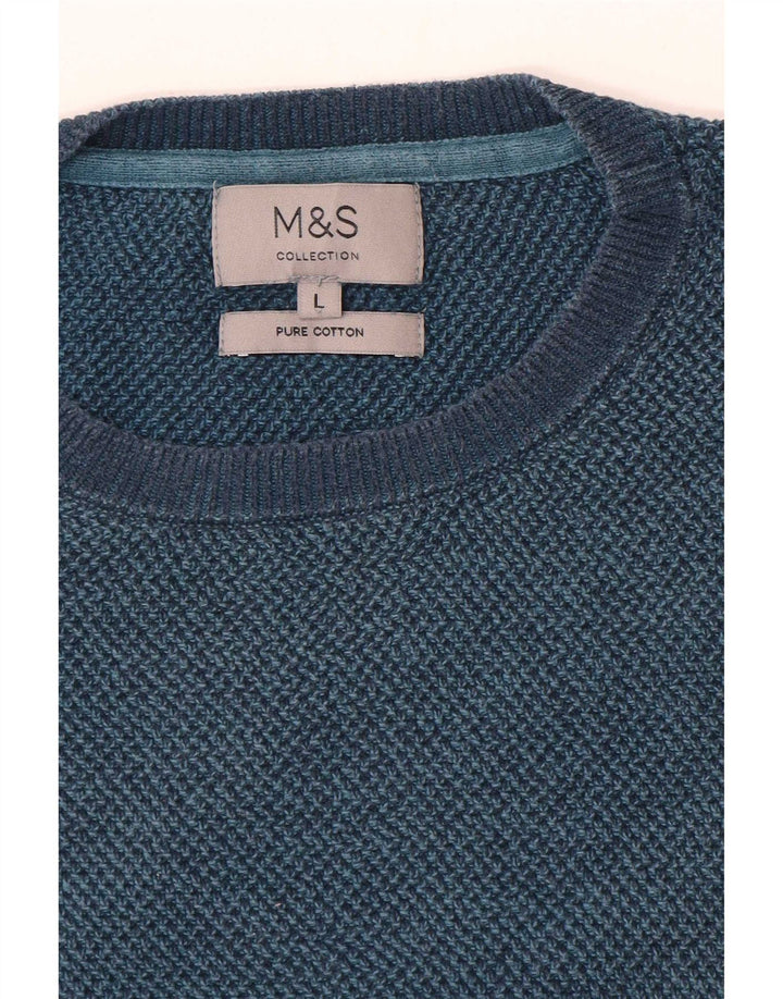 Suéter masculino Marks & Spencer com gola redonda, grande algodão azul