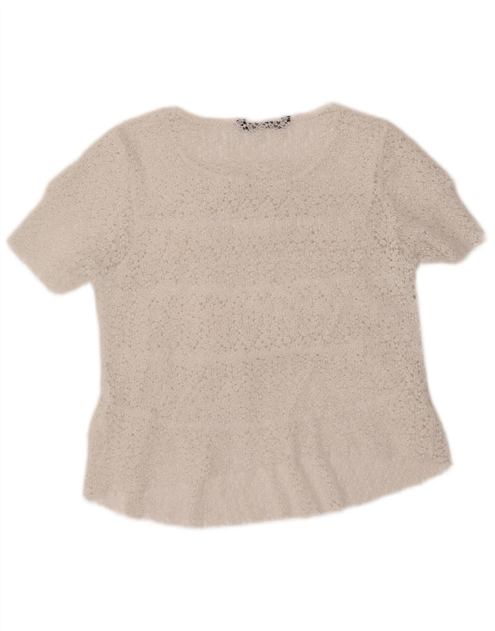 Blusa feminina ZARA Top UK 12 médio branco floral