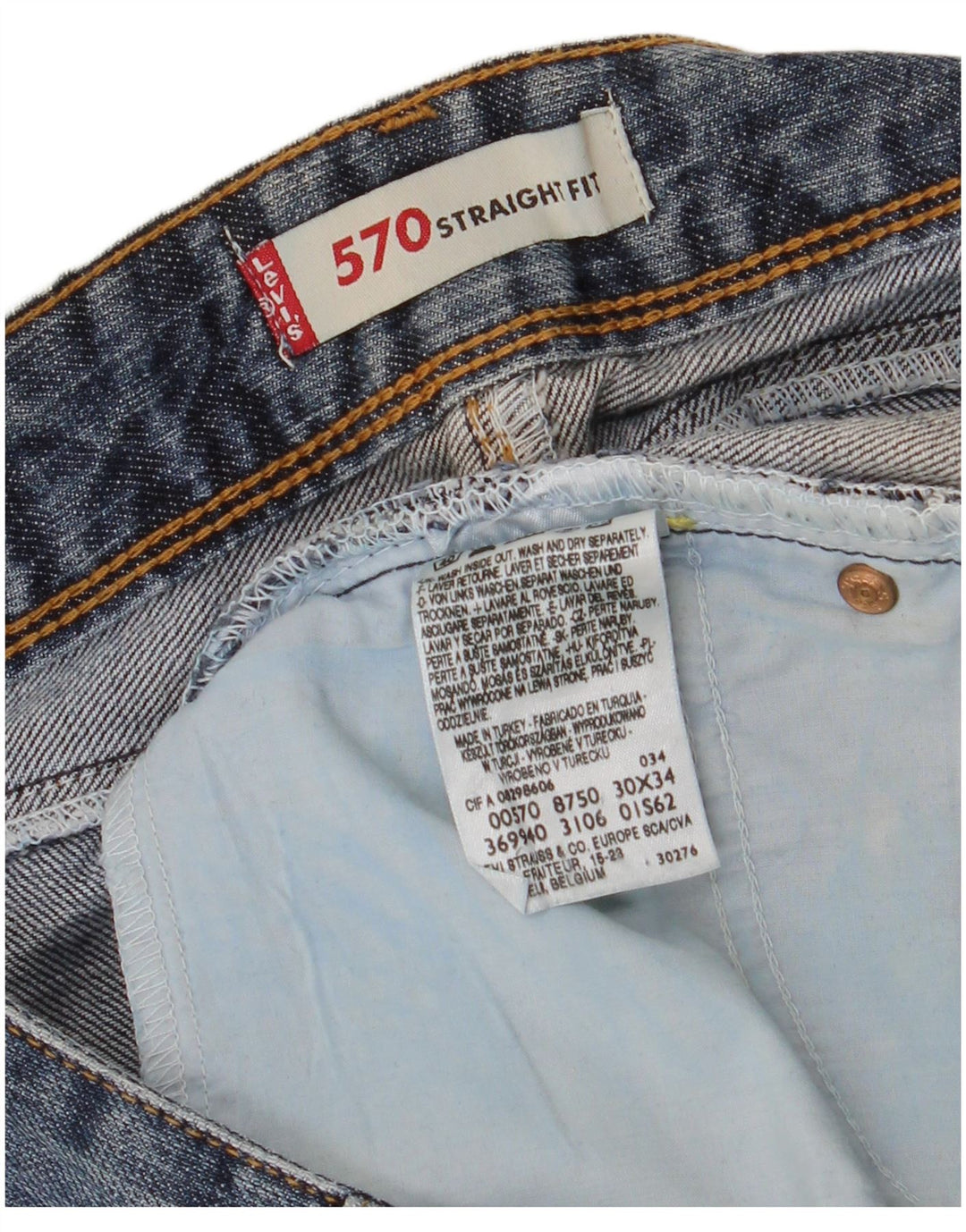 Levi's feminino 570 jeans retos W30 L34 algodão azul