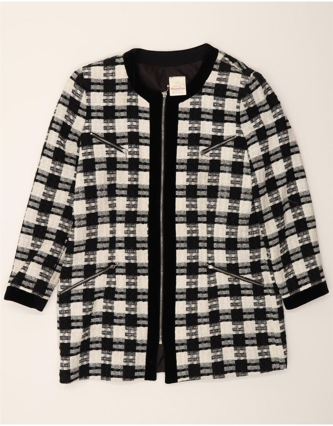 Jaqueta Blazer Longline Feminina Meico EU 42 Poliéster Xadrez Preto Grande