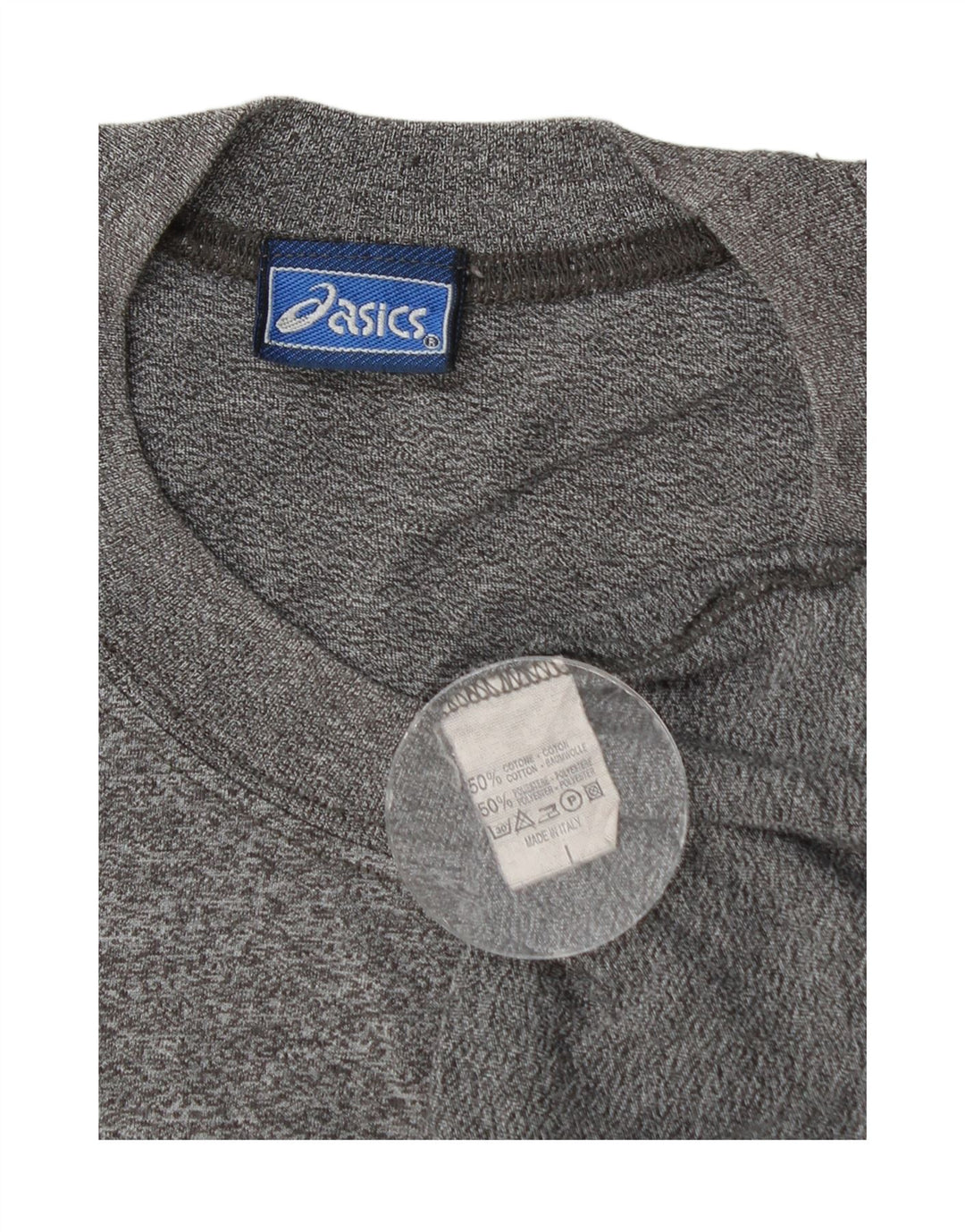 Camiseta gráfica masculina Asics Top grande algodão manchado cinza