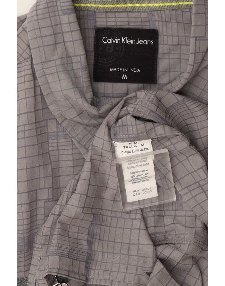 Camisa masculina Calvin Klein Jeans cinza médio xadrez algodão