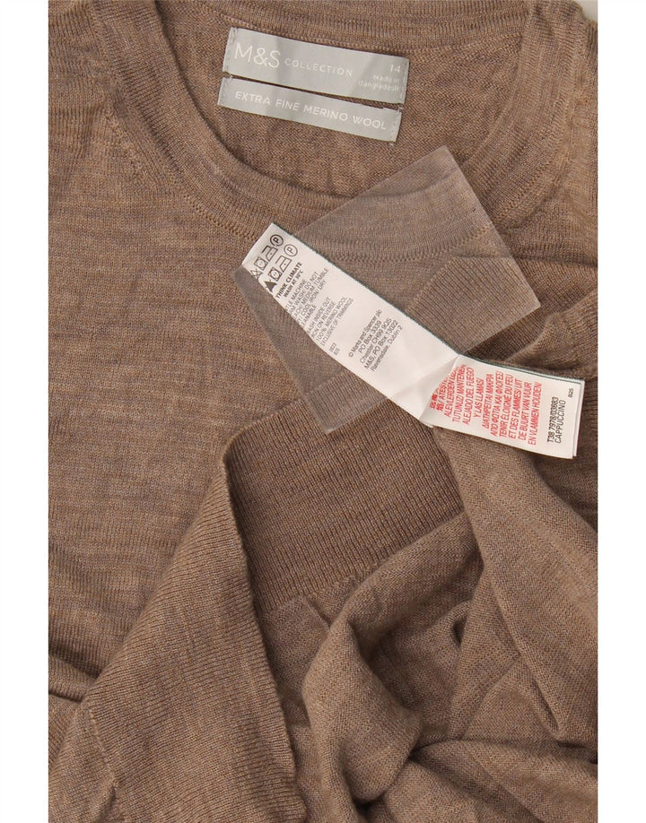 Suéter feminino Marks & Spencer com gola redonda Reino Unido 14 marrom médio manchado