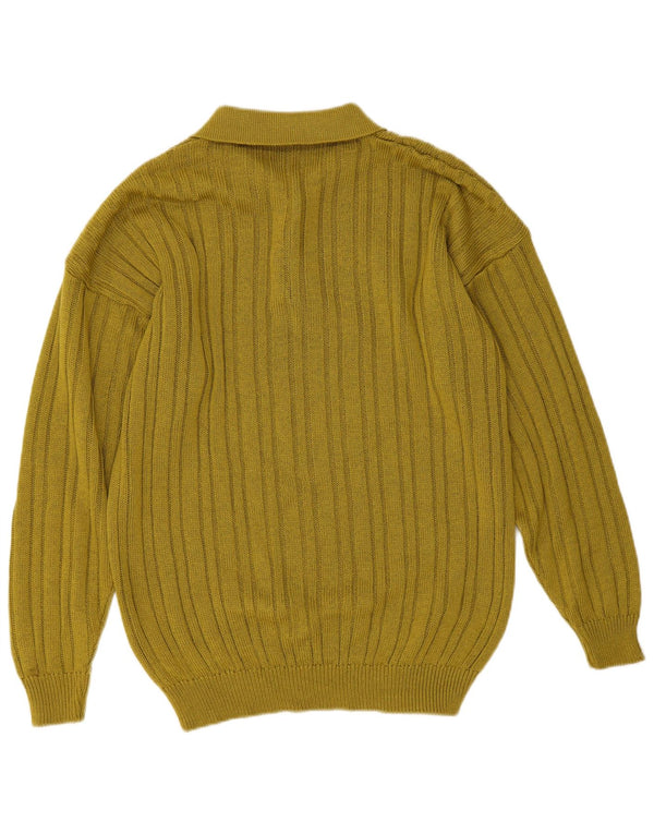 Suéter vintage masculino com gola polo e algodão verde médio