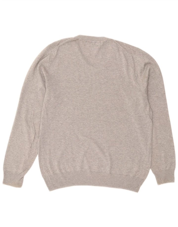 Suéter masculino Marks & Spencer com decote em V, algodão manchado cinza médio