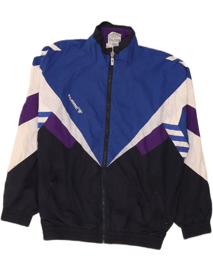Hummel Jaqueta masculina de agasalho gráfico grande bloco colorido azul marinho
