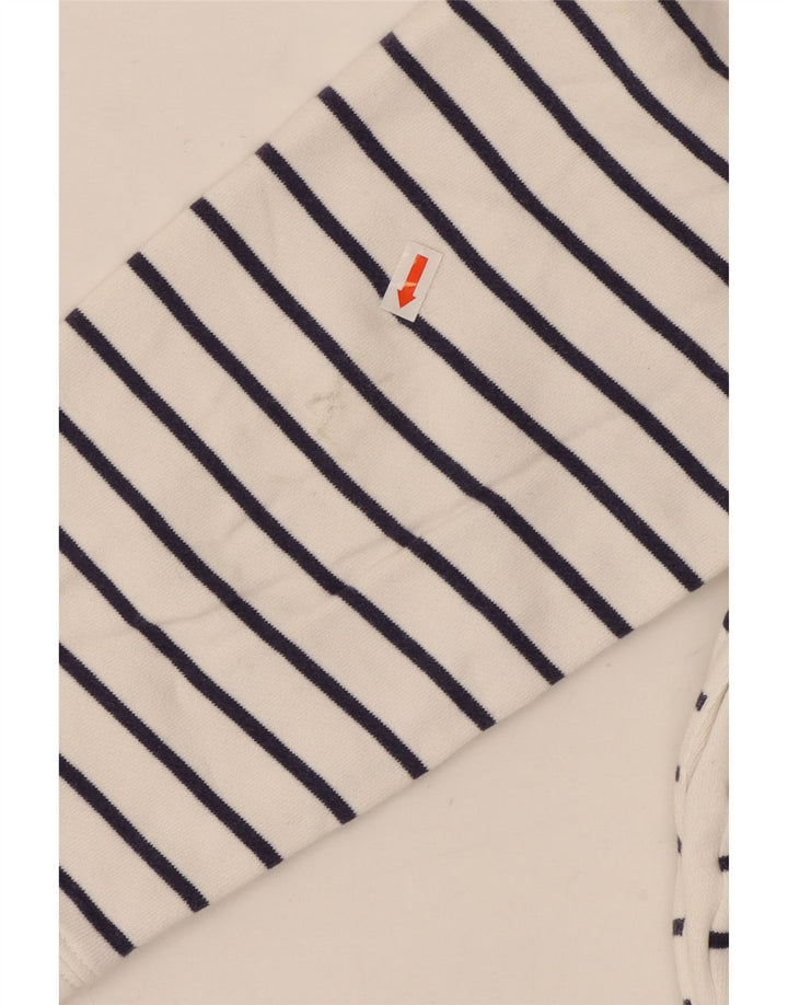 CREW CLOTHING Suéter feminino com gola e zíper UK 14 listrado branco grande