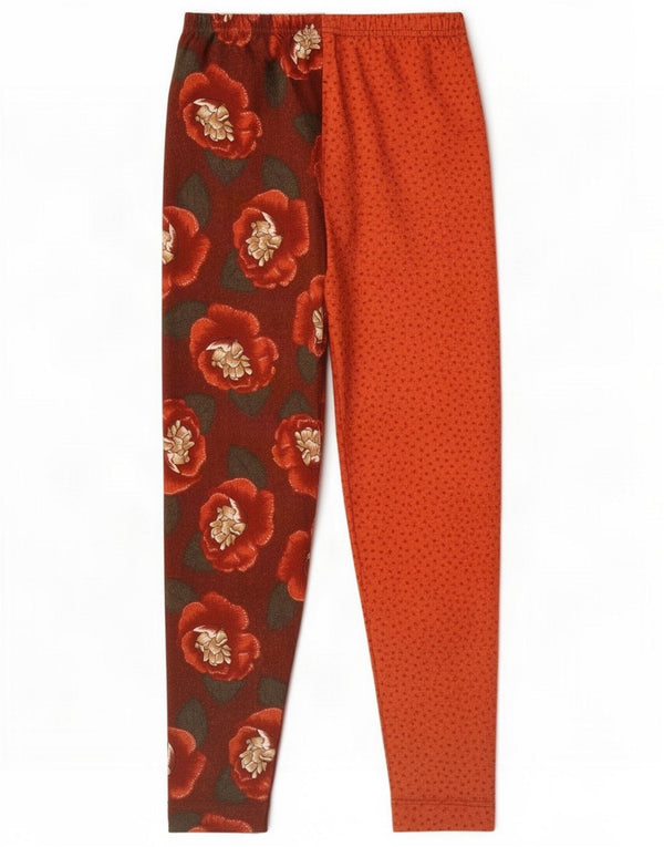 Calças harém femininas vintage UK 2 2XS lã floral marrom