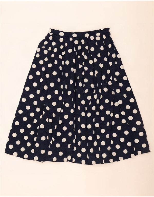 Saia vintage feminina plissada linha A médio W28 bolinhas azul marinho