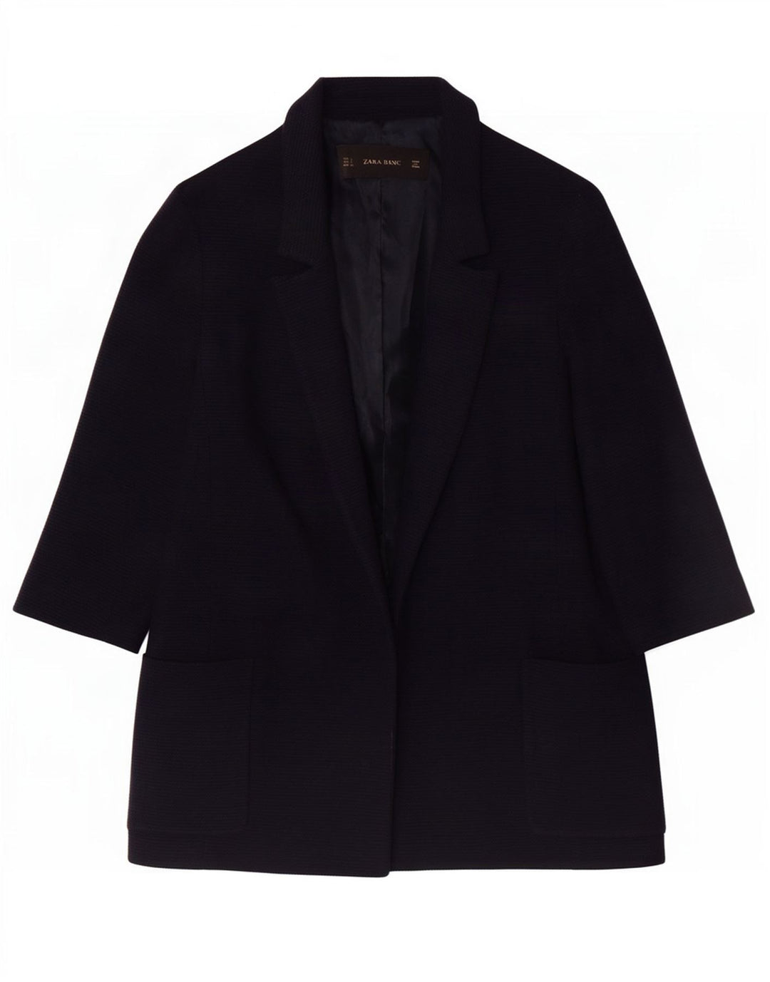 Zara Jaqueta blazer feminina oversized manga 3/4 aberta Reino Unido 10 pequena azul marinho
