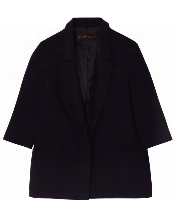 Zara Jaqueta blazer feminina oversized manga 3/4 aberta Reino Unido 10 pequena azul marinho