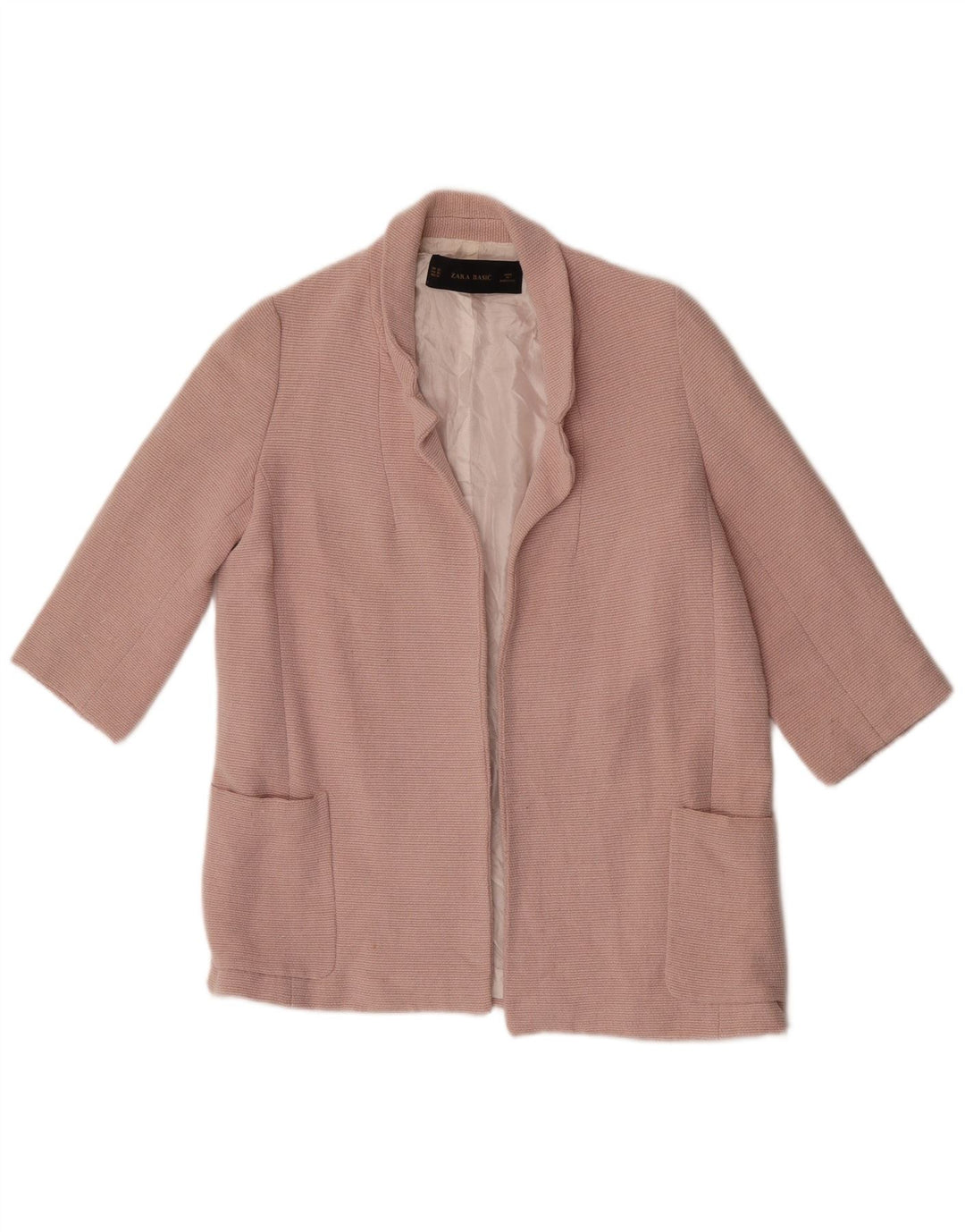 ZARA Jaqueta Blazer Feminina Manga 3/4 Aberta Reino Unido 6 XS Rosa