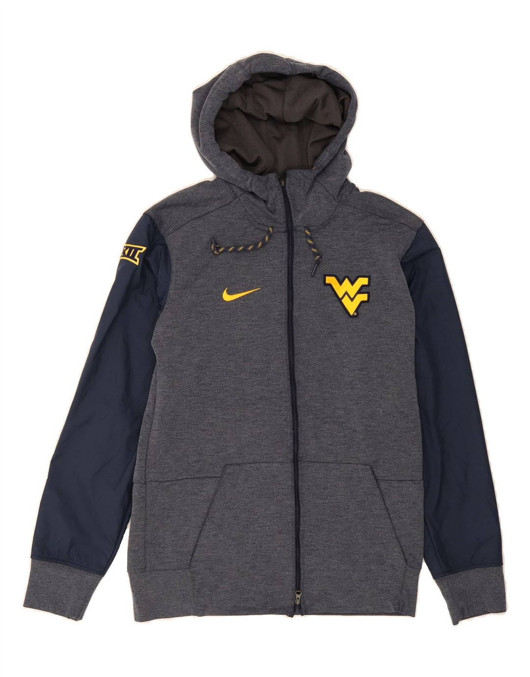 NIKE Mens Dri Fit Zip Hoodie Sweater Small Navy Blue Colourblock Cotton Vintage Nike and Second-Hand Nike from Messina Hembry 