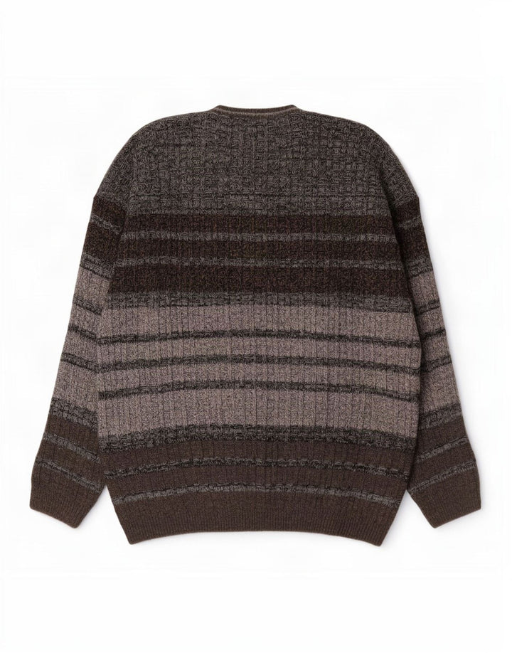 Suéter masculino Tris Line com decote em V IT 54 XL lã listrada cinza