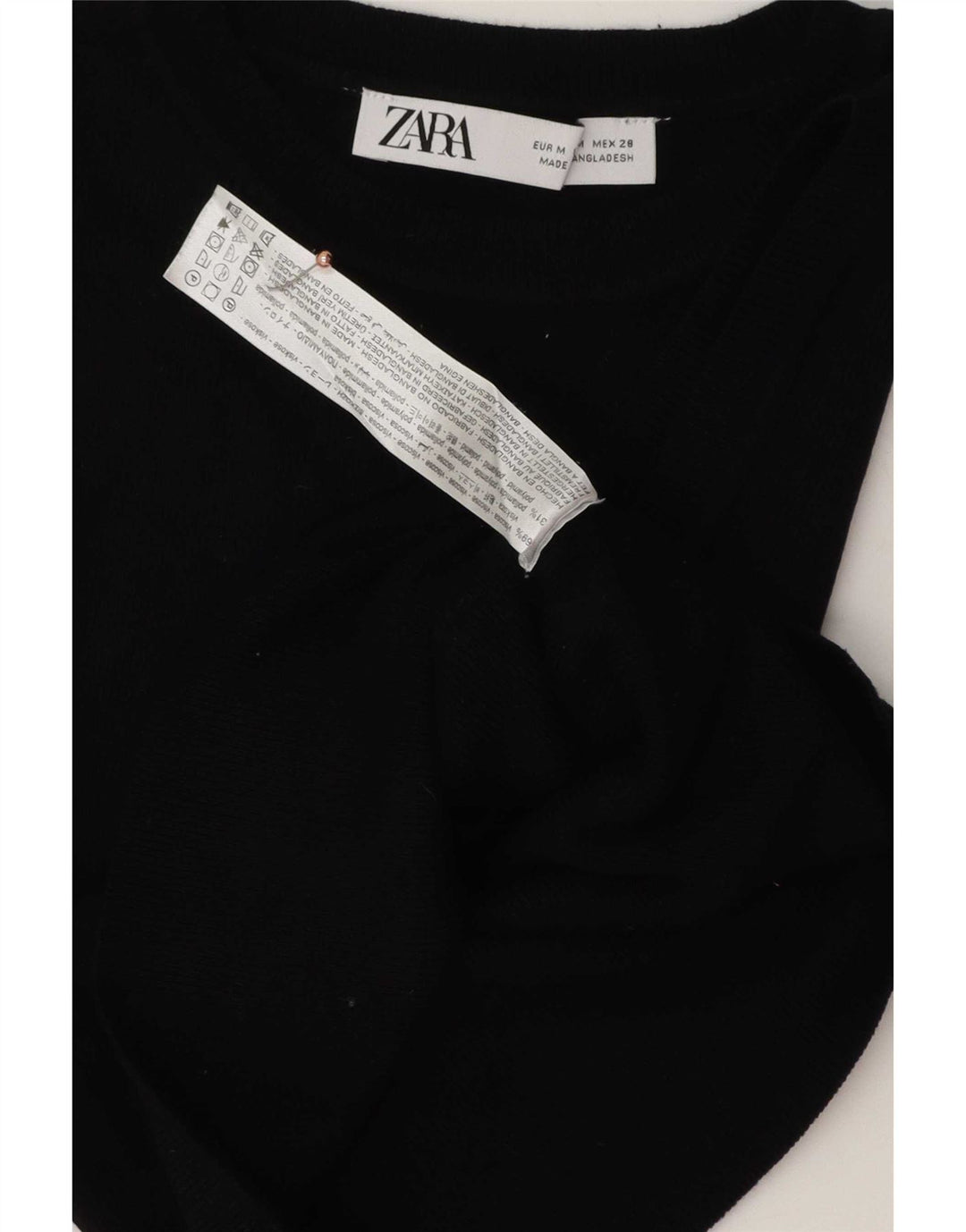Zara Womens Crop Vest Top UK 12 Medium Black Viscose