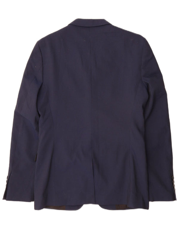 Jaqueta blazer masculina Zara com 2 botões EU 48 poliéster azul marinho médio