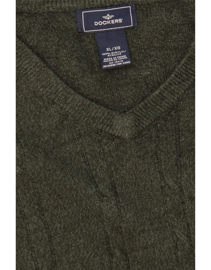 DOCKERS Mens V-Neck Jumper Sweater XL Khaki Acrylic Vintage Dockers and Second-Hand Dockers from Messina Hembry 
