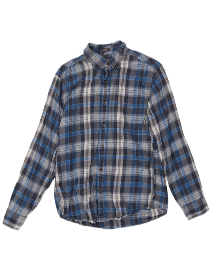 Eddie Bauer Camisa masculina clássica de flanela pequena de algodão xadrez azul