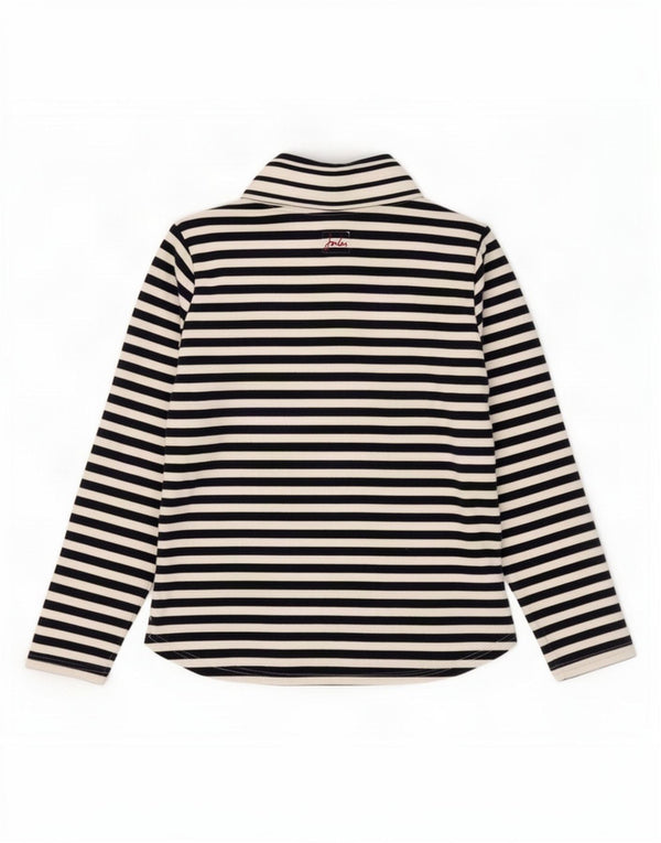 Suéter feminino Joules com gola e zíper UK 12 algodão listrado branco médio