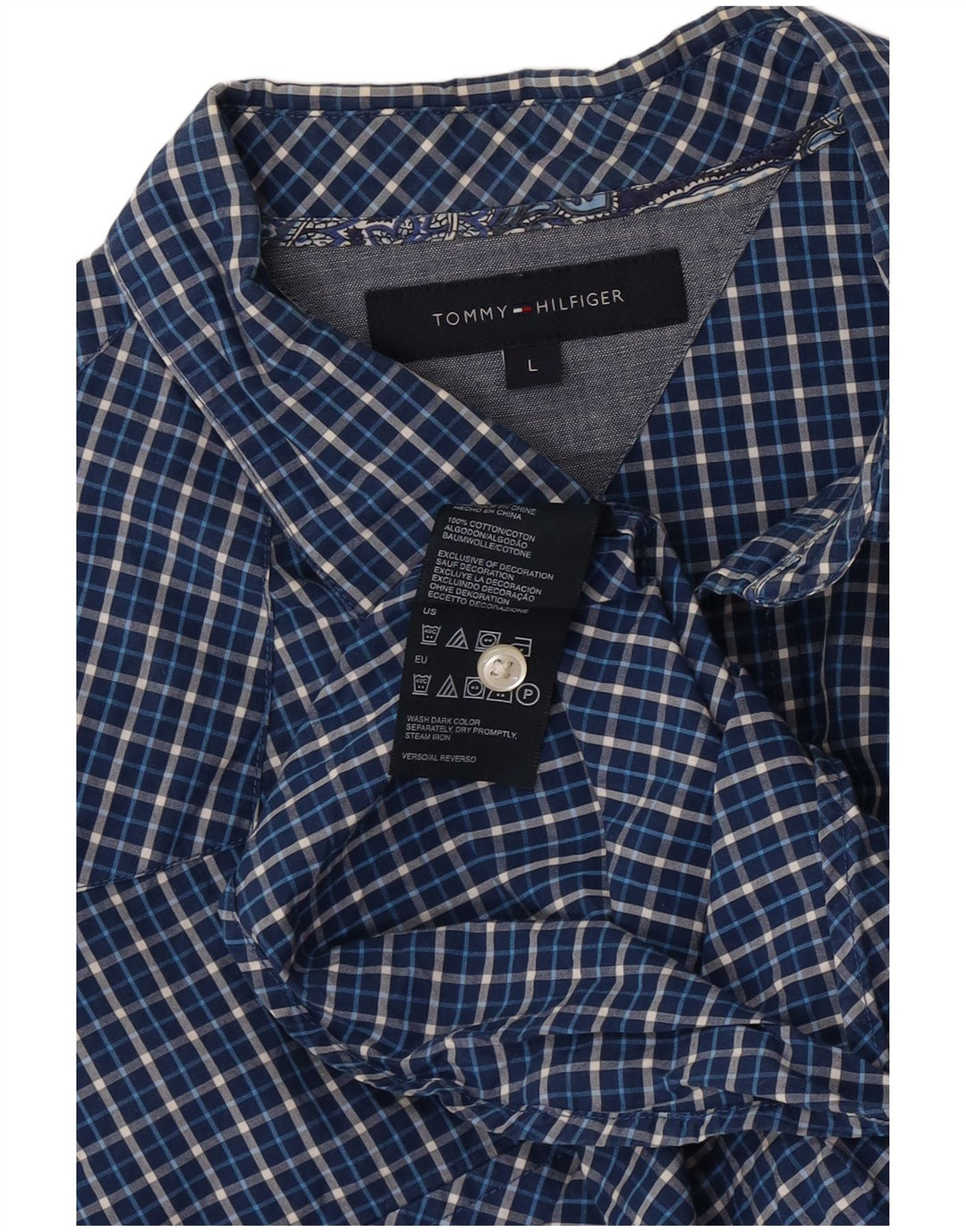 Camisa masculina Tommy Hilfiger grande algodão xadrez azul
