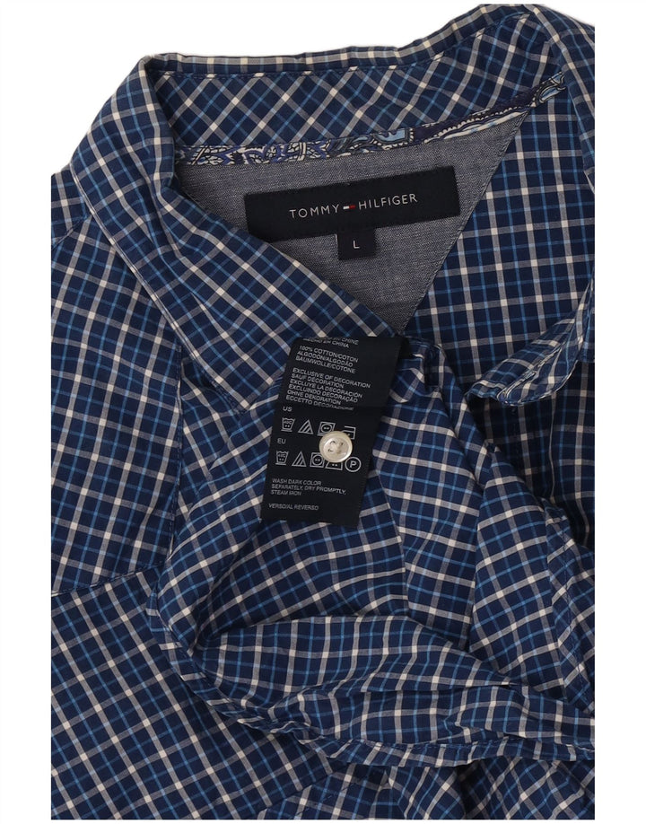 Camisa masculina Tommy Hilfiger grande algodão xadrez azul