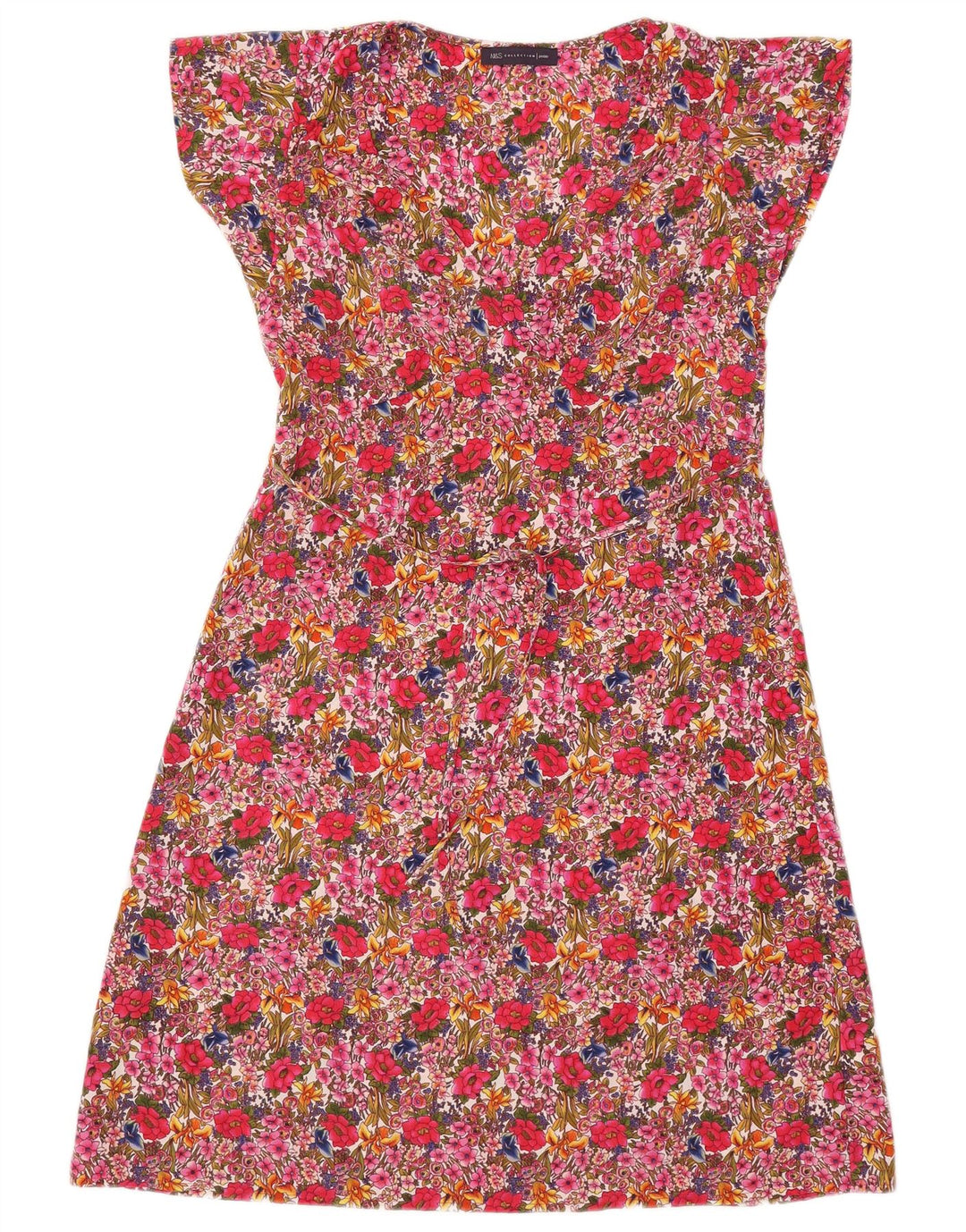 Vestido feminino Marks & Spencer A-Line UK 10 pequeno poliéster floral rosa