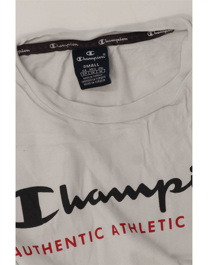 Camiseta masculina gráfica Champion pequena branca
