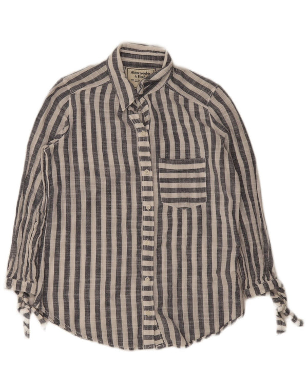 Camisa feminina Abercrombie & Fitch manga 3/4 Reino Unido 6 XS azul marinho listrado