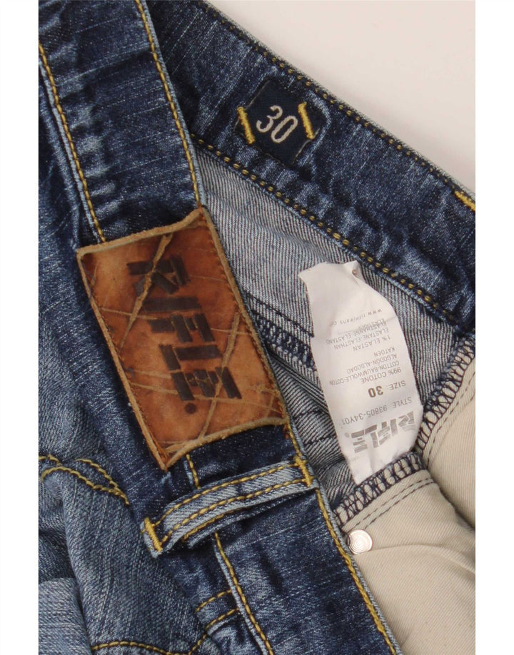 Rifle feminino jeans reto W30 L29 algodão azul