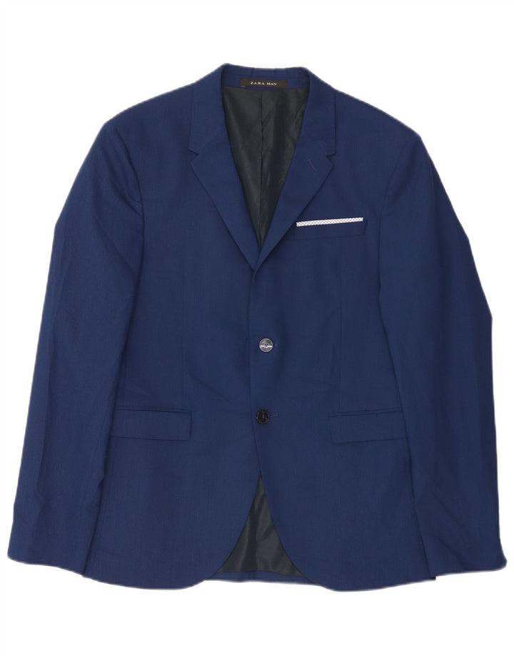 Jaqueta blazer masculina Zara com 2 botões EU 50 azul médio