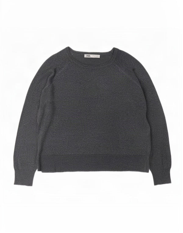 Zara blusa feminina oversized top UK 10 viscose manchada cinza pequena