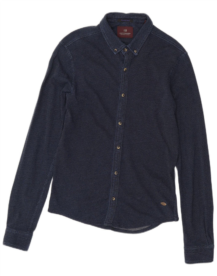 Camisa masculina Scotch & Soda de algodão manchado azul marinho médio