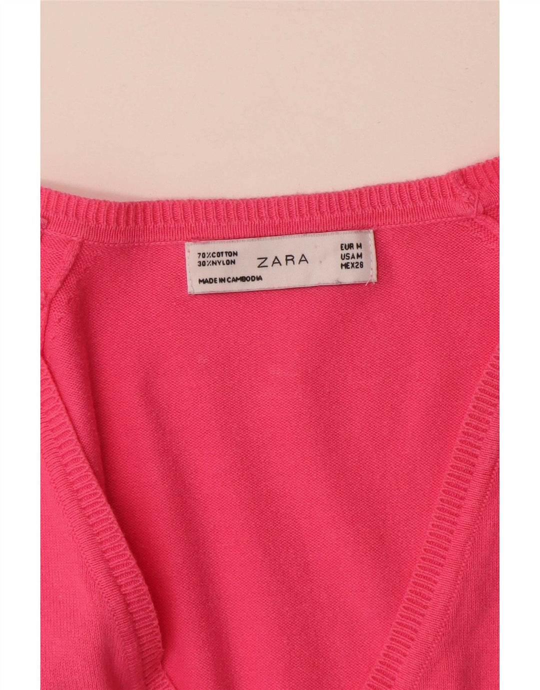 Suéter cardigã feminino Zara Reino Unido 12 algodão rosa médio