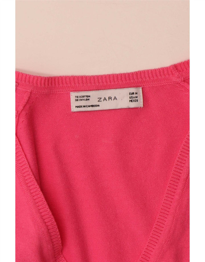 Suéter cardigã feminino Zara Reino Unido 12 algodão rosa médio