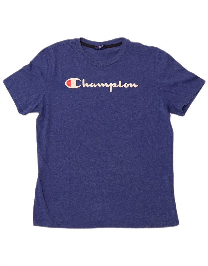 Camiseta masculina gráfica CHAMPION Top médio algodão azul