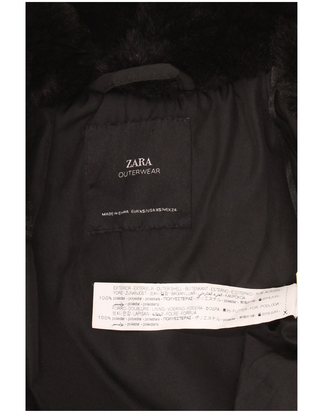 Jaqueta feminina de pele sintética Zara UK 6 XS poliéster preto