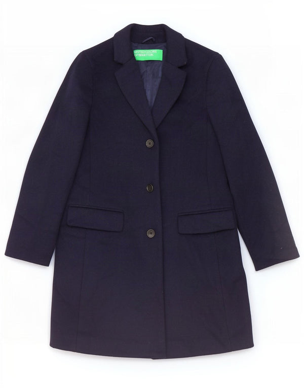 Sobretudo feminino Benetton UK 8 pequeno lã azul marinho