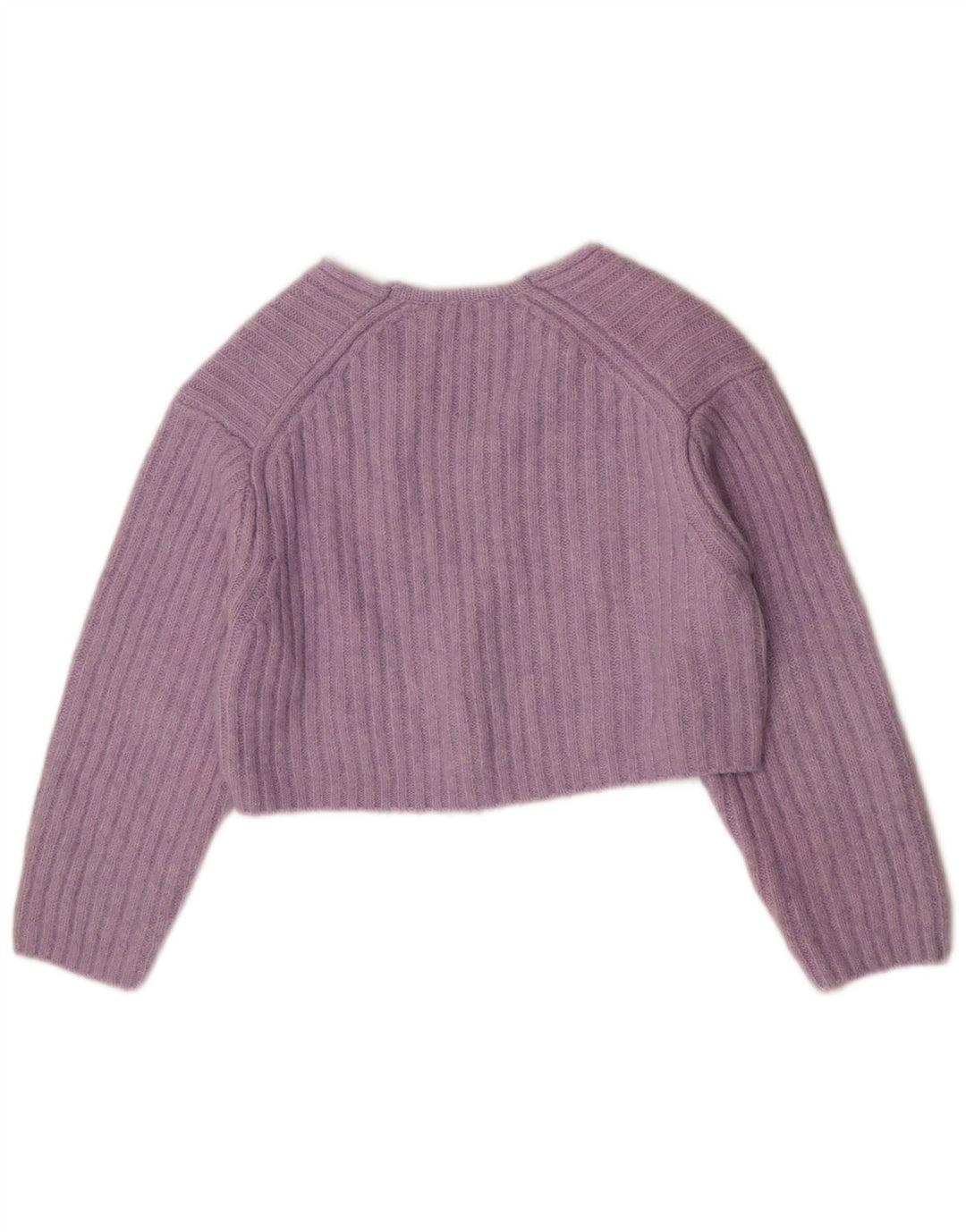 Suéter feminino Zara com decote em V e gola V UK 14 poliéster roxo médio