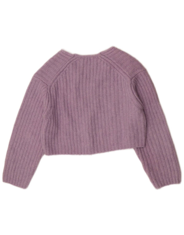 Suéter feminino Zara com decote em V e gola V UK 14 poliéster roxo médio