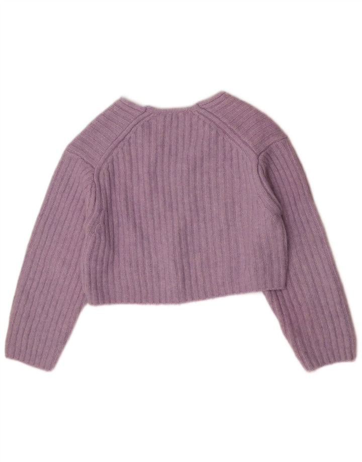 Suéter feminino Zara com decote em V e gola V UK 14 poliéster roxo médio