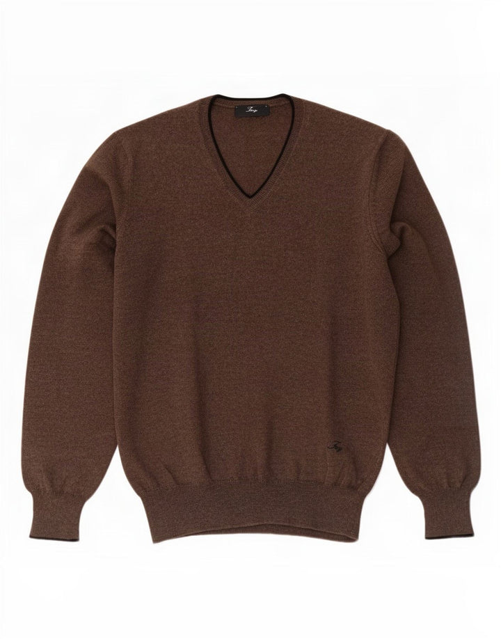 Suéter masculino Fay com decote em V IT 46 lã virgem marrom pequena