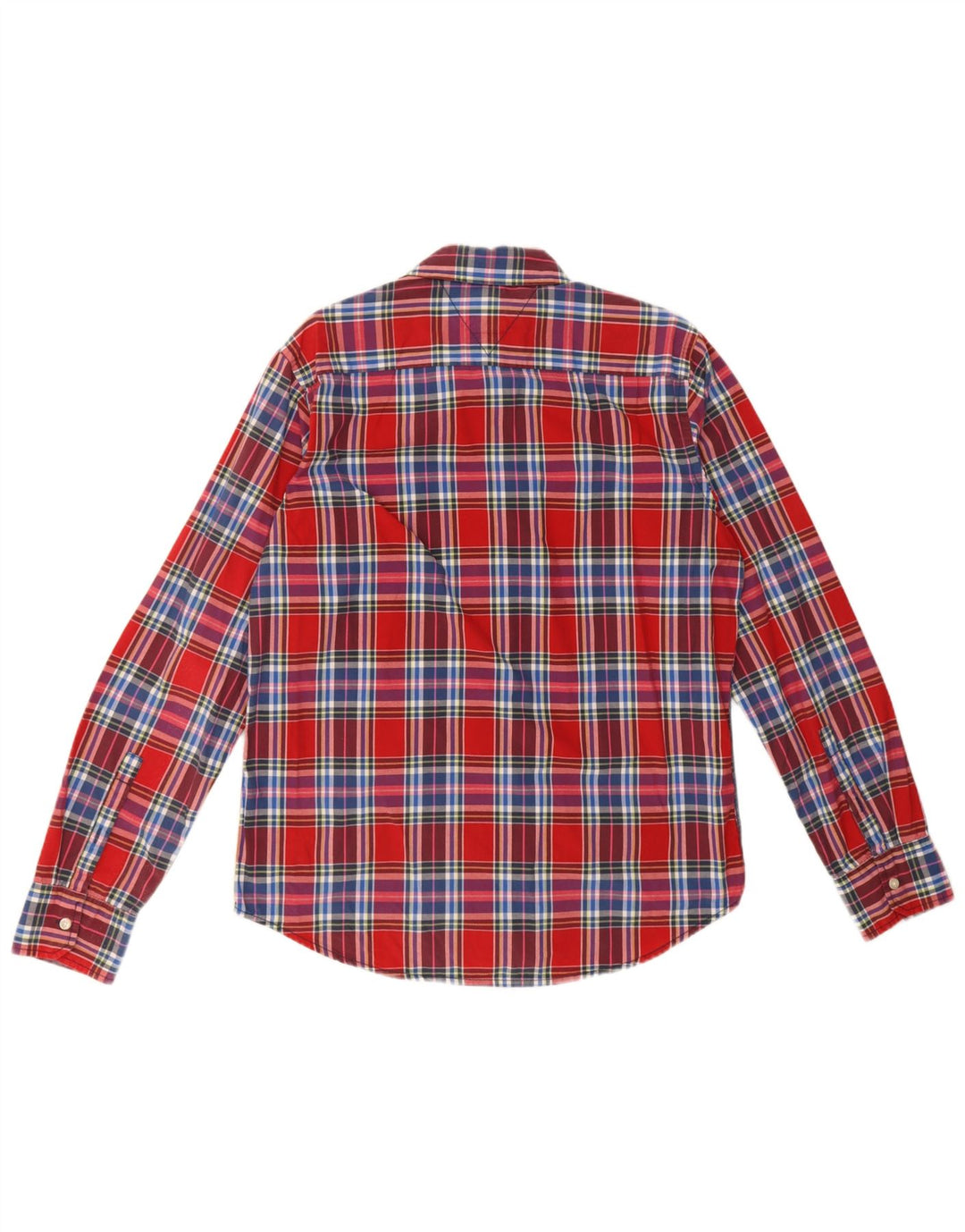 Camisa masculina Tommy Hilfiger grande xadrez vermelho algodão