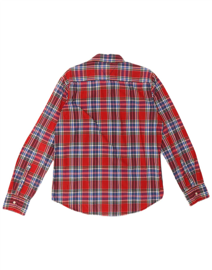 Camisa masculina Tommy Hilfiger grande xadrez vermelho algodão