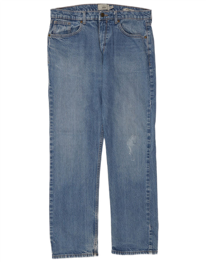Calça jeans reta regular masculina Marks & Spencer W34 L31 algodão azul