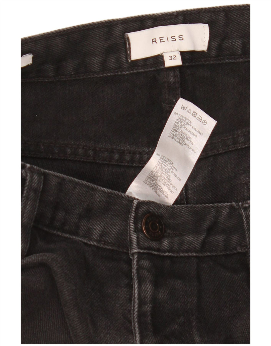 Jeans REISS feminino slim cônico W32 L33 algodão preto